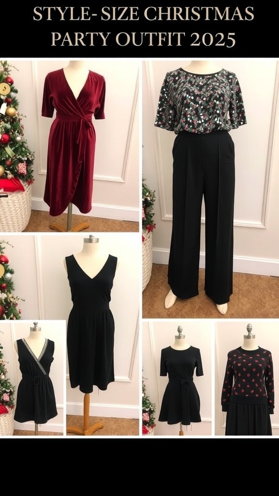 Stylish plus size Christmas party outfits for 2025 displayed in a festive setting.